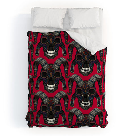 Sharon Turner demon skull red Duvet Cover