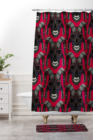 Sharon Turner demon skull red Shower Curtain And Mat