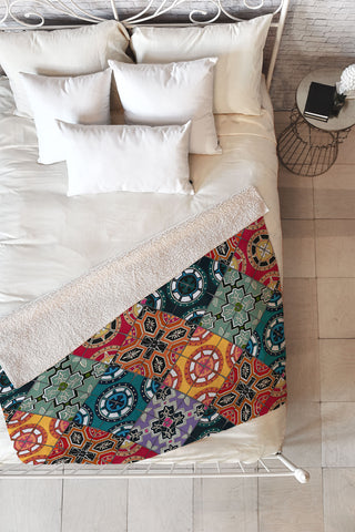 Sharon Turner DESEO BOLD spanish tile Fleece Throw Blanket
