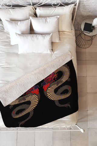 Sharon Turner Dragon Ink Fleece Throw Blanket