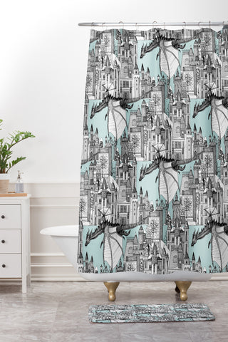 Sharon Turner Dragon Kingdom Winter Toile Shower Curtain And Mat