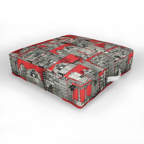 Sharon Turner dystopian toile red Outdoor Floor Cushion