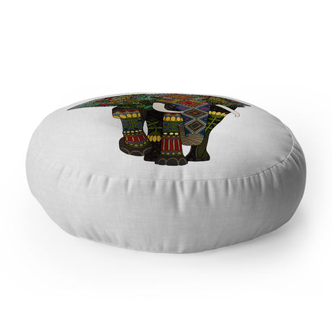 Sharon Turner floral elephant Floor Pillow Round