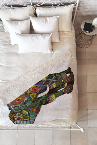 Sharon Turner floral elephant Fleece Throw Blanket