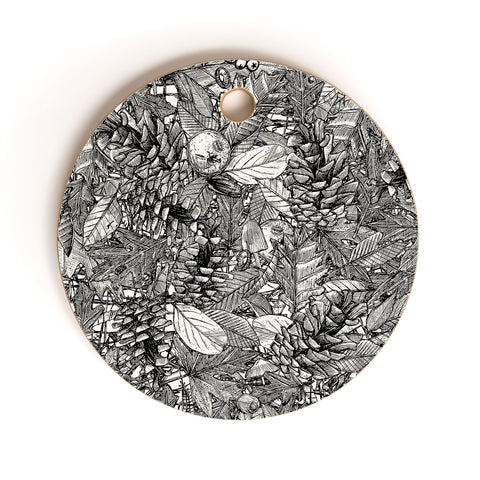 Sharon Turner forest floor black white Cutting Board Round