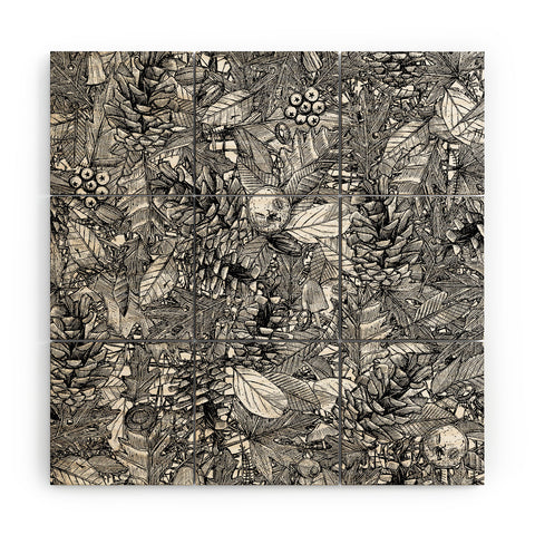 Sharon Turner forest floor black white Wood Wall Mural