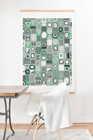 Sharon Turner frisson memphis bw green Art Print And Hanger