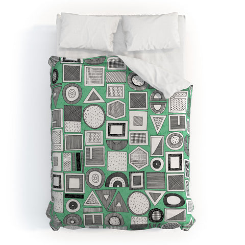Sharon Turner frisson memphis bw green Duvet Cover