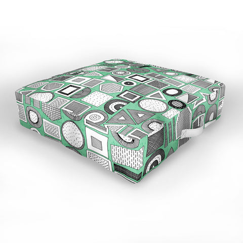 Sharon Turner frisson memphis bw green Outdoor Floor Cushion