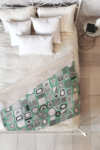 Sharon Turner frisson memphis bw green Fleece Throw Blanket