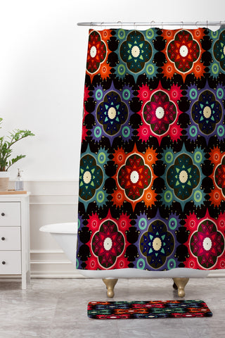 Sharon Turner Galaxy Flowers Shower Curtain And Mat