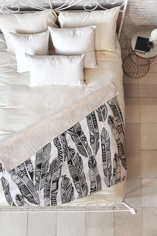 Sharon Turner geo feathers Fleece Throw Blanket