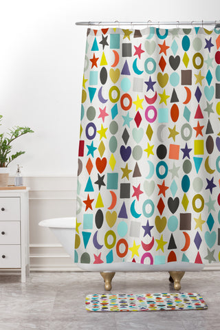 Sharon Turner geo garland Shower Curtain And Mat