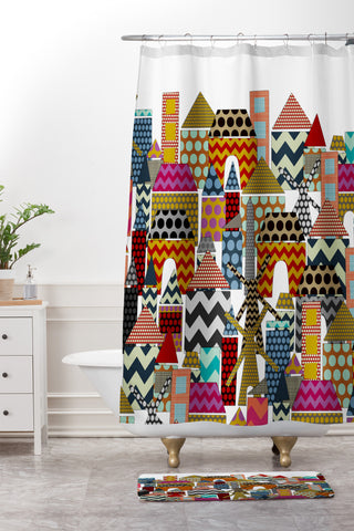 Sharon Turner Geo Town Shower Curtain And Mat