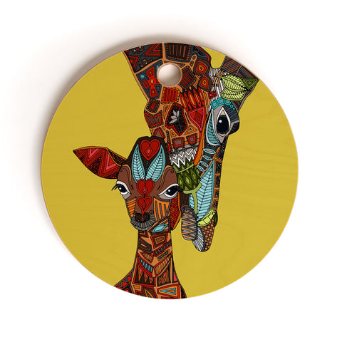 Sharon Turner Giraffe Love Ochre Cutting Board Round