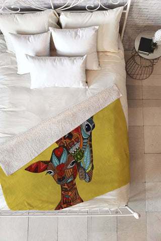 Sharon Turner Giraffe Love Ochre Fleece Throw Blanket