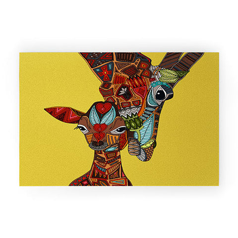 Sharon Turner Giraffe Love Ochre Welcome Mat