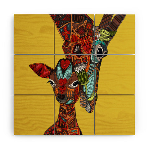 Sharon Turner Giraffe Love Ochre Wood Wall Mural