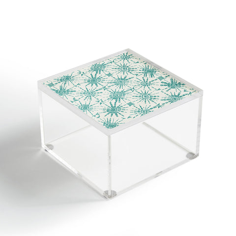 Sharon Turner hachure shibori teal Acrylic Box