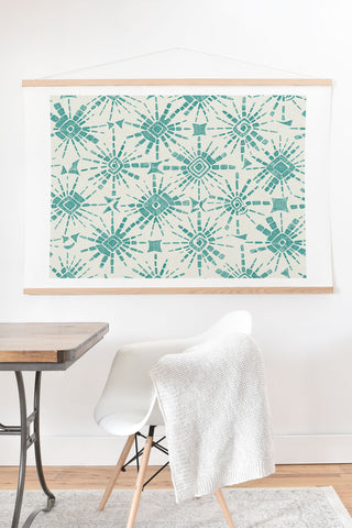 Sharon Turner hachure shibori teal Art Print And Hanger