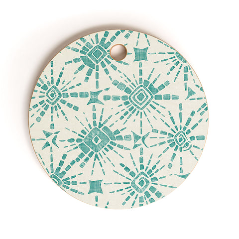 Sharon Turner hachure shibori teal Cutting Board Round