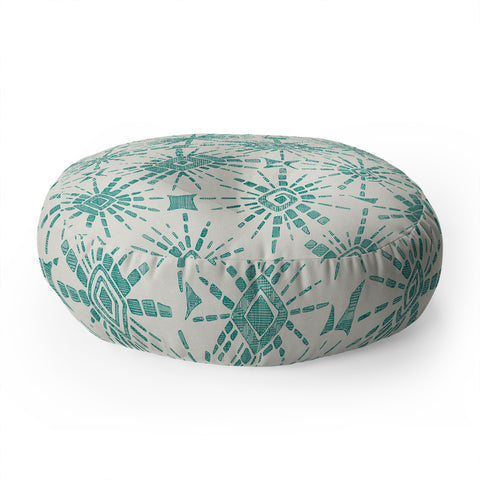 Sharon Turner hachure shibori teal Floor Pillow Round