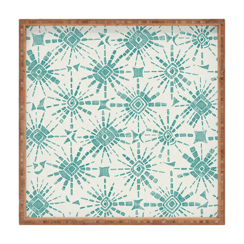 Sharon Turner hachure shibori teal Square Tray