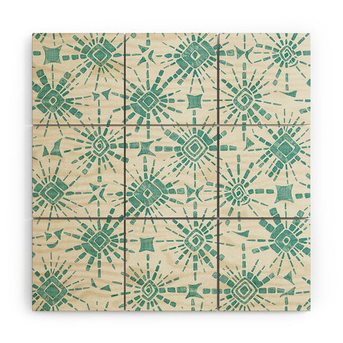 Sharon Turner hachure shibori teal Wood Wall Mural