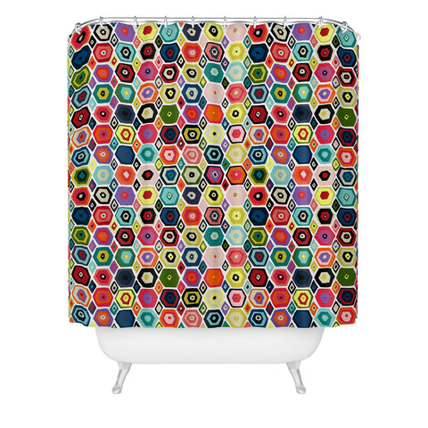 Sharon Turner hex diamond white Shower Curtain