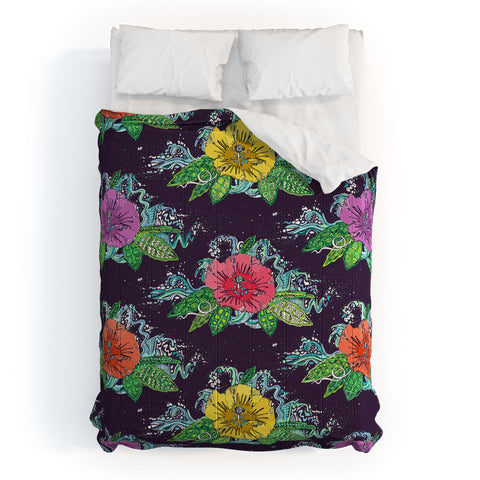 Sharon Turner Hibiscus Surf Grape Comforter
