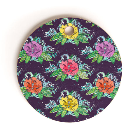 Sharon Turner Hibiscus Surf Grape Cutting Board Round
