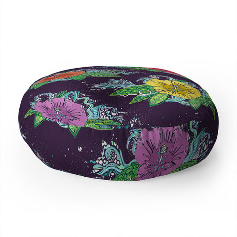 Sharon Turner Hibiscus Surf Grape Floor Pillow Round