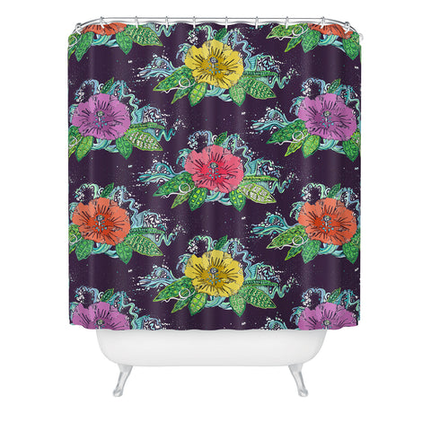 Sharon Turner Hibiscus Surf Grape Shower Curtain