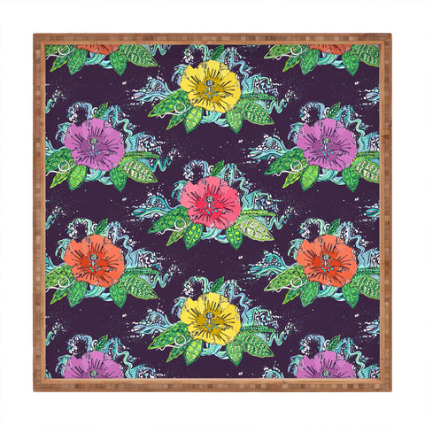 Sharon Turner Hibiscus Surf Grape Square Tray