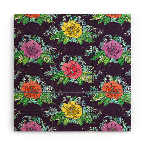 Sharon Turner Hibiscus Surf Grape Wood Wall Mural