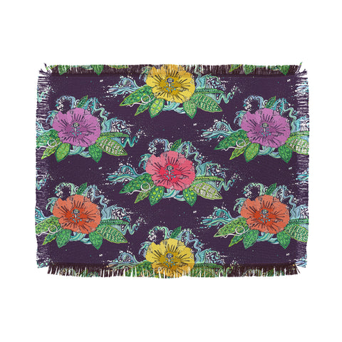 Sharon Turner Hibiscus Surf Grape Throw Blanket