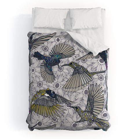 Sharon Turner hum sun honey birds basalt Comforter