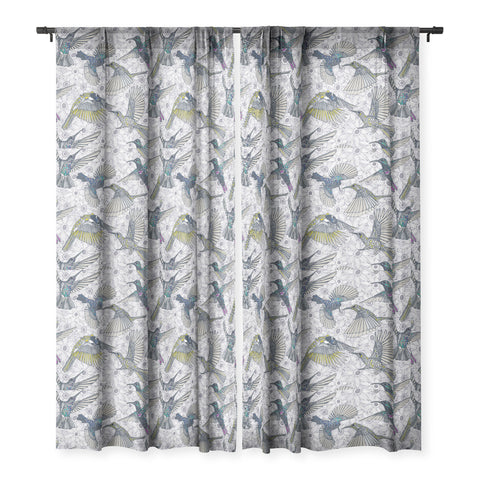 Sharon Turner hum sun honey birds basalt Sheer Window Curtain
