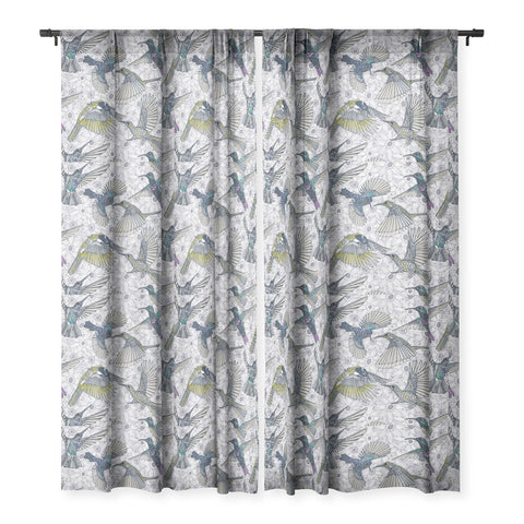 Sharon Turner hum sun honey birds basalt Sheer Window Curtain