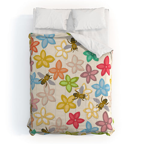 Sharon Turner Indian Summer flowers and bees Comforter