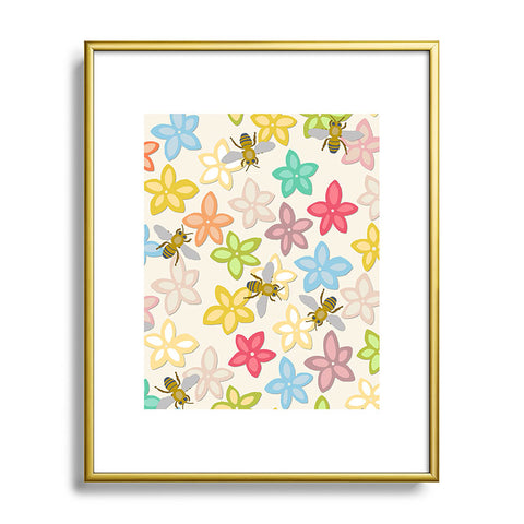 Sharon Turner Indian Summer flowers and bees Metal Framed Art Print