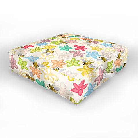 Sharon Turner Indian Summer flowers and bees Outdoor Floor Cushion