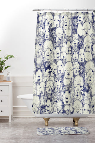 Sharon Turner just alpacas indigo Shower Curtain And Mat