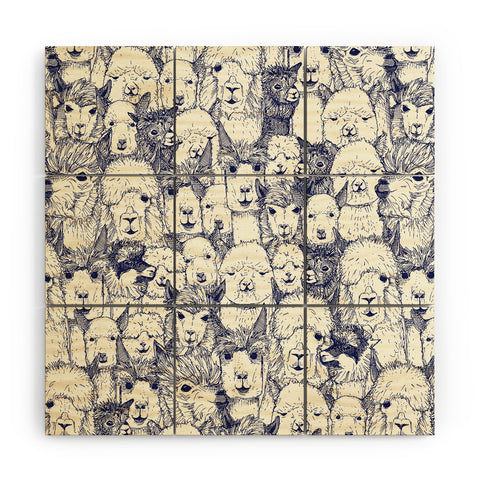 Sharon Turner just alpacas indigo Wood Wall Mural