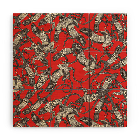 Sharon Turner just lizards red Wood Wall Mural