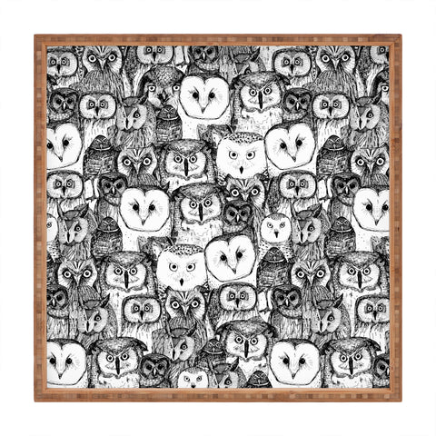 Sharon Turner just owls black white Square Tray