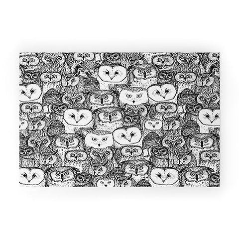 Sharon Turner just owls black white Welcome Mat