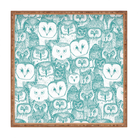 Sharon Turner just owls teal blue Square Tray