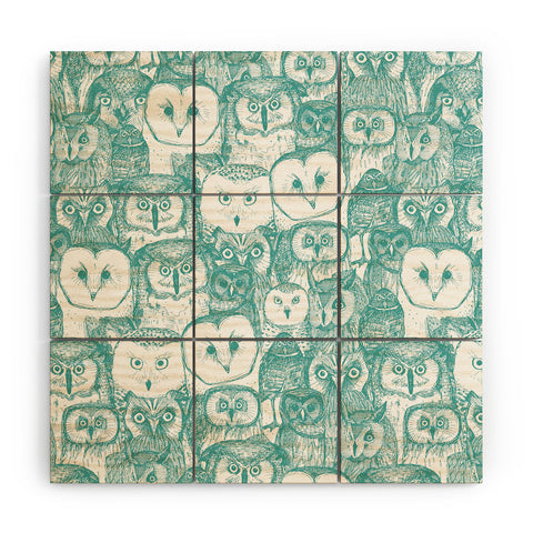 Sharon Turner just owls teal blue Wood Wall Mural