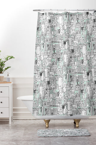 Sharon Turner Kitchen Town Shower Curtain And Mat